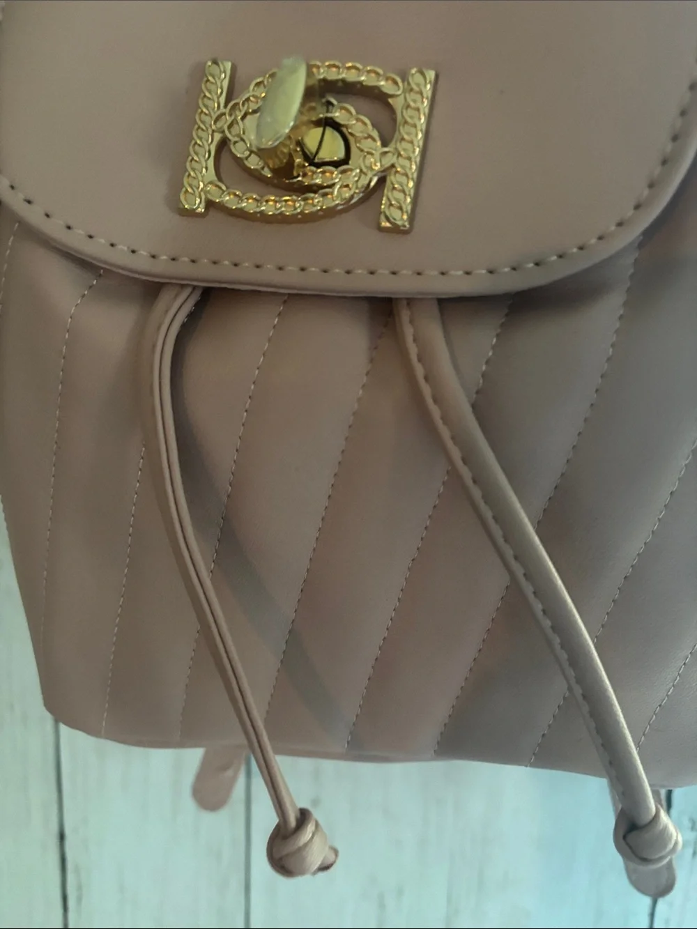 Quilted Pink Mini Backpack with Gold Hardware